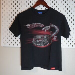 Hot Wheels Black T Shirt Dragon Car Graphic Print Youth Size M 8
